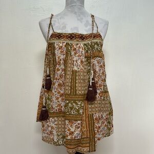 Nicole Miller Artelier Boho Floral Print /Embroidered Adjustable Strap Tank Top
